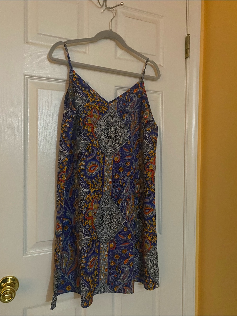 Blue Paisley Spaghetti Strap Slip Dress